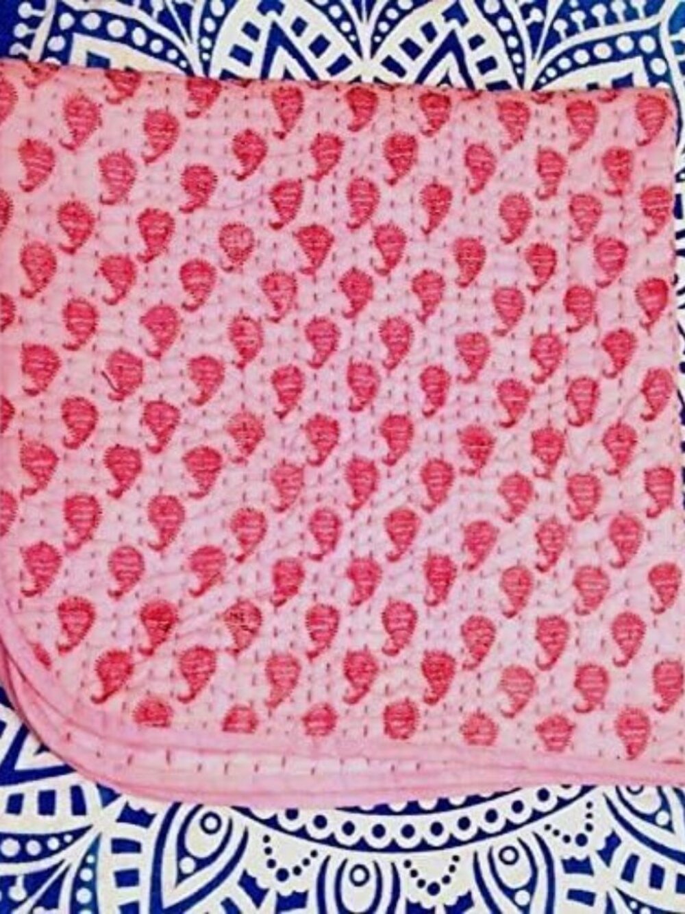 Traditional Jaipur Exports Baby Pink, Indian Block Print Fabric Baby Quilt, Kant